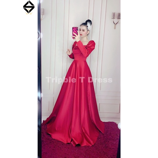 Đầm maxi mặc cưới cổ U tay dài TRIPBLE T DRESS tay dài cổ vuông - MS194Y