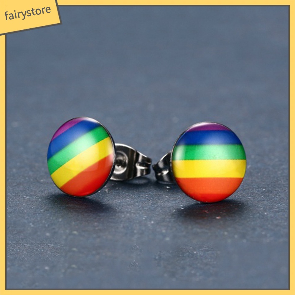 Khuyên Tai Tròn Màu Sắc Cầu Vồng Thời Trang Thanh Lịch Dành Cho Nữ