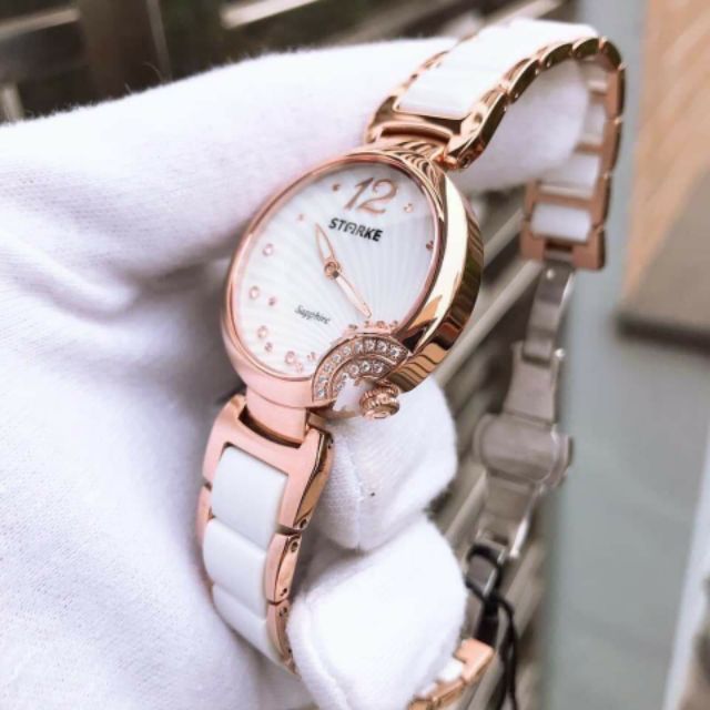 Đồng hồ nữ STARKE ceramic Trắng viền Rose CHÍNH HÃNG
