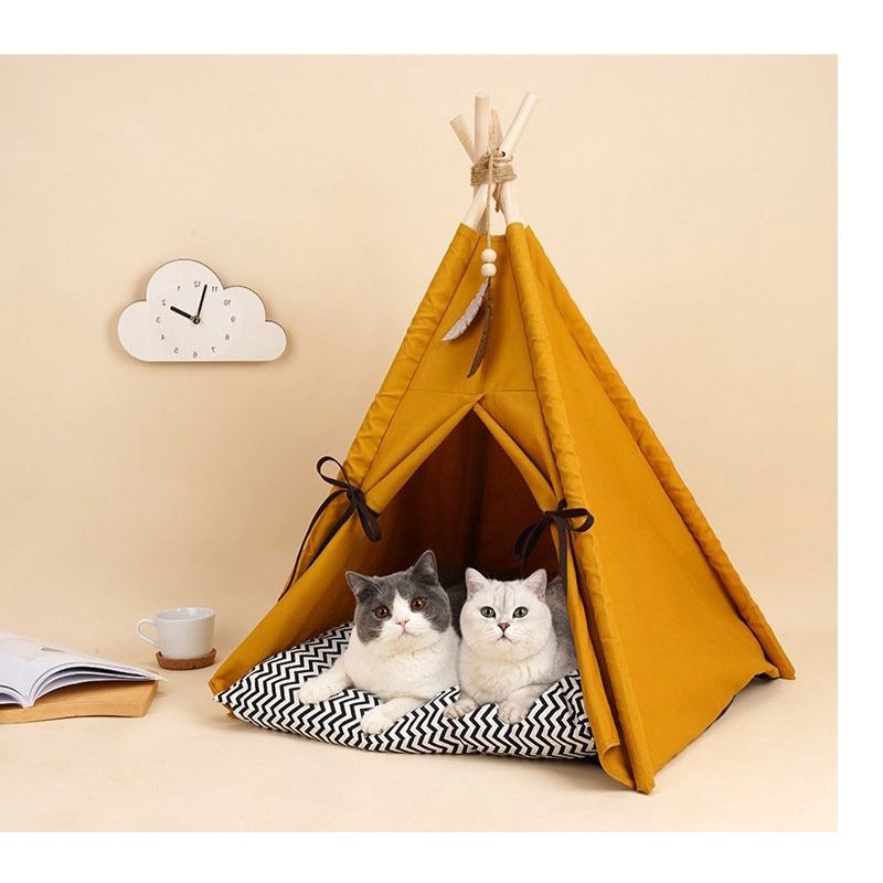 MS02- Lều trại kèm đệm nằm cho chó mèo cute, ổ nằm vải chó mèo