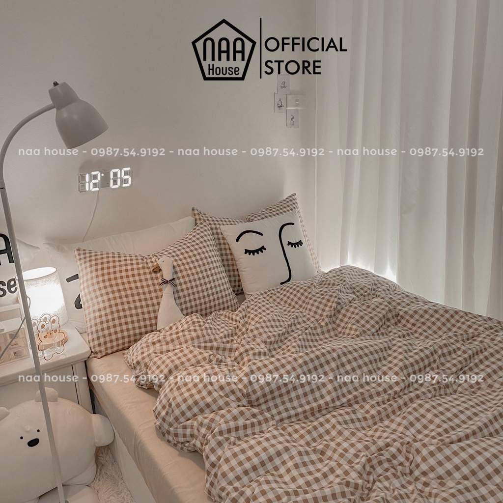 Bộ vỏ chăn ga gối NAA House (mẫu caro be)