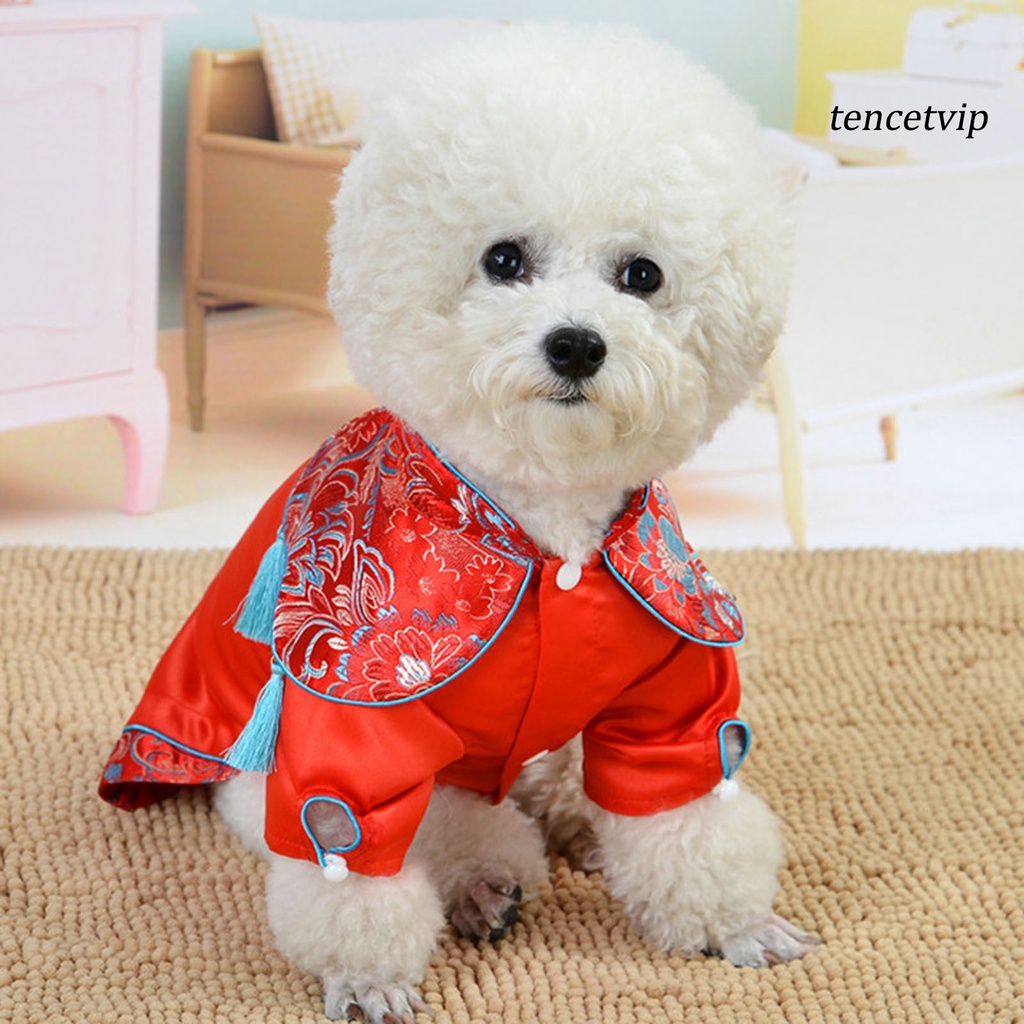 Đầm sườn xám vải cotton phối tua rua phong cách Trung Hoa thời trang xuân hè cho thú cưng