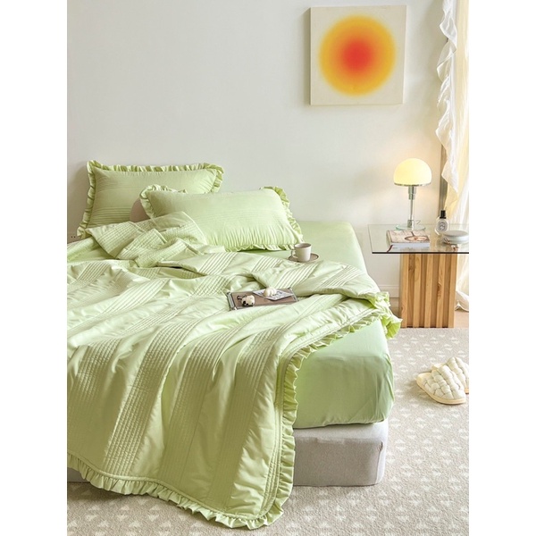 Bộ cotton Linen 4 món chăn trần mềm mịn thấm hú mồ hôi,ga gối chăn trần cotton Linen nhập khẩu cực kì thoáng mát