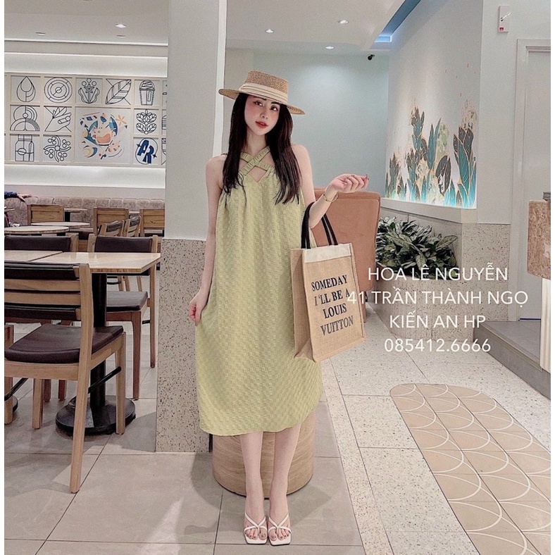 Đầm xốp cổ yếm chéo phom suông rộng, mặc đi biển hoặc đầm bầu đều đẹp NG alohashop91