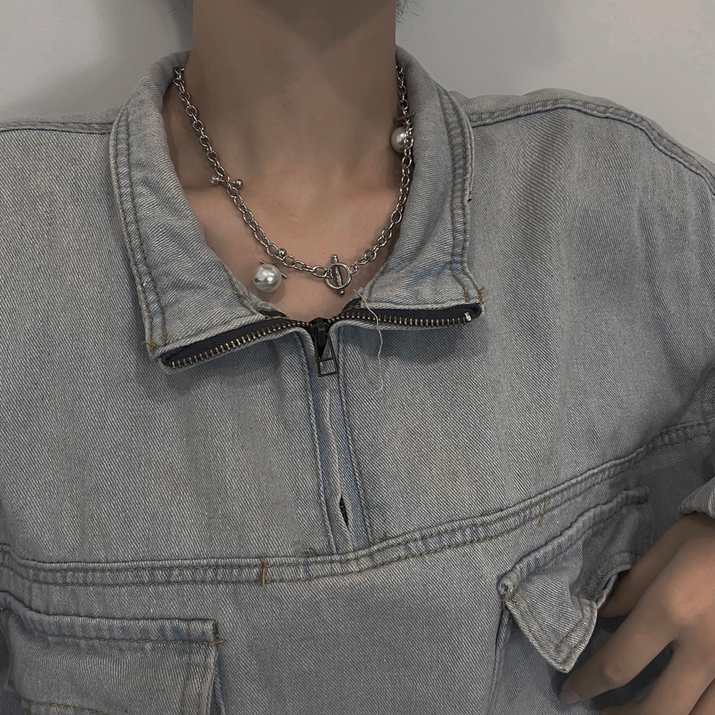 Vòng Cổ Ngọc Trai Bằng Thép Titan Phong Cách Thời Trang Hàn Quốc 22714