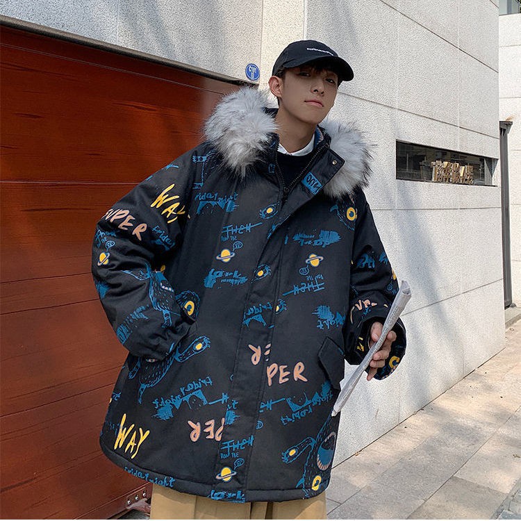 Áo khoác cotton dáng rộng phối cổ lông cỡ lớn thời trang hip hop mùa đông 2020 cho nam nữ | BigBuy360 - bigbuy360.vn