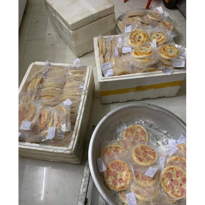 [Chỉ ship Hà Nội] Pizza tươi chế biến sẵn xúc xích, gà nấm, hải sản, bò ngô, dăm bông sz 14cm