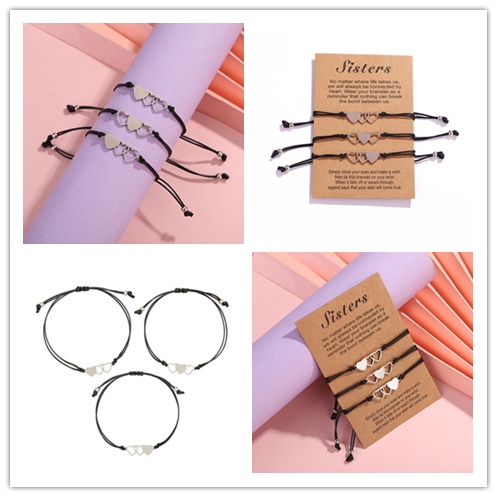 Bộ 3 Vòng Đeo Tay Dây Sáp Bện Thủ Công Hình Trái Tim Sáng Tạo Cho Bạn Gái