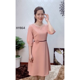 [Ảnh + Video thật] VÁY THIẾT KẾ CỔ TRÒN ĐÍNH HOA EO, TAY LỠ, DÁNG XOÈ A