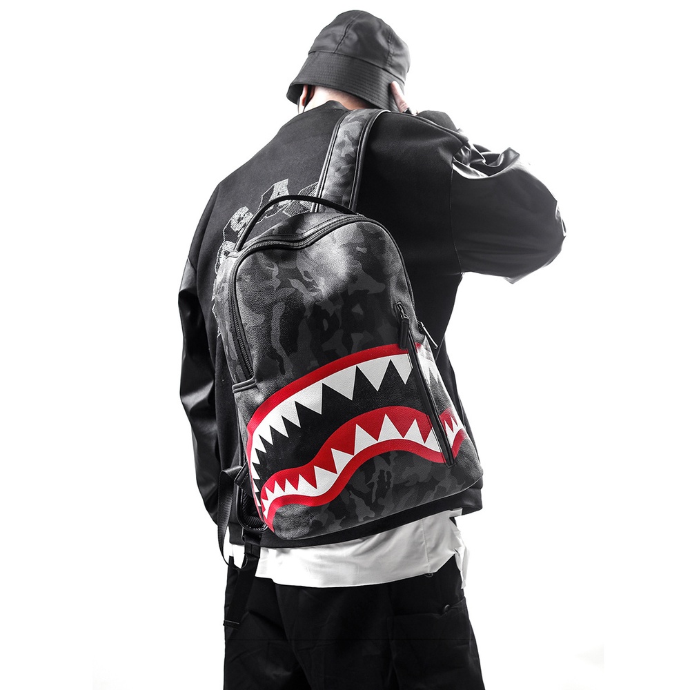 Balo SprayGround Full Black phong cách Bape cá mập, Bape Backpack, Chất liệu da chống nước size 32x40 DuSo