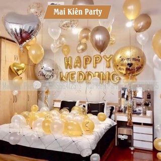 Set bóng trang trí tiệc cưới happy wedding tặng kèm băng keo