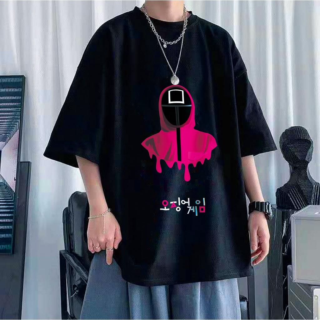 Áo thun tay ngắn dáng rộng in hình Squid game 2021 thời trang mùa hè phong cách Hàn Quốc