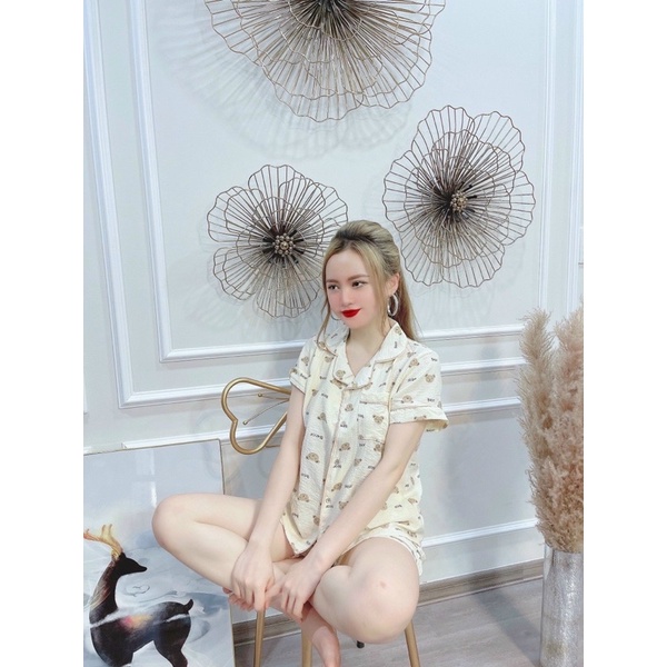 Bộ pijamas chất đũi hoạ tiết nhiều hình mặc nhà, Đồ ngủ xinh quần đùi áo cộc mặc mát cho mùa hè