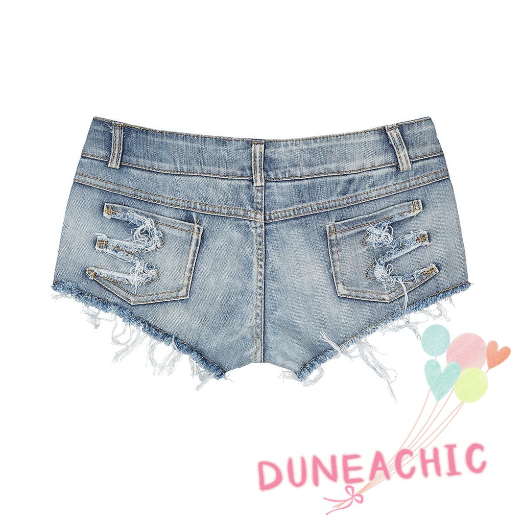 Women's Low Waist Button Hollow Cut Out Denim Street Sexy Shorts DUNEA