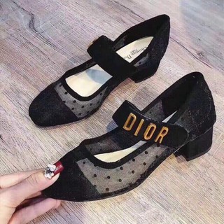 Giày Dior lưới chấm bi gót 4cm . hàng QCCC