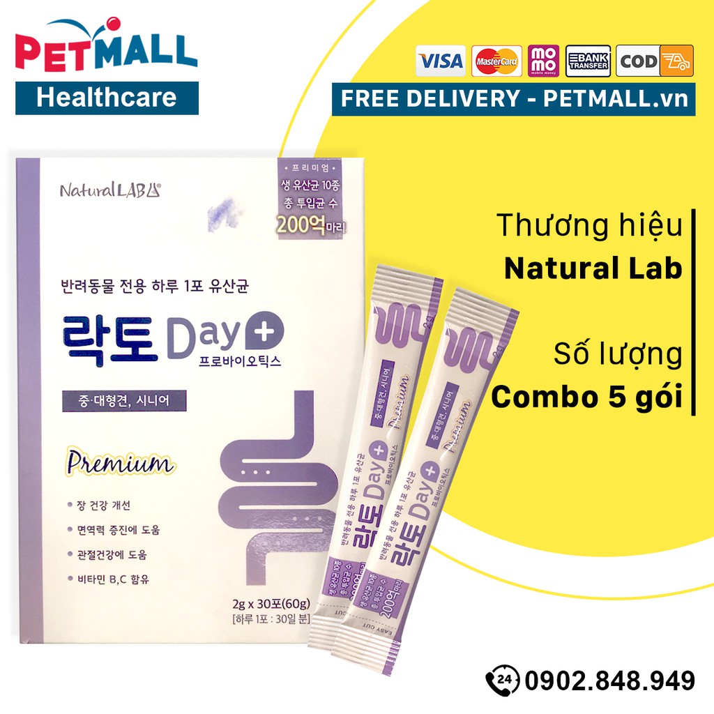 Combo 5 gói Men vi sinh lợi khuẩn tiêu hoá Petsmix Gaba Probiotic - gói 2g