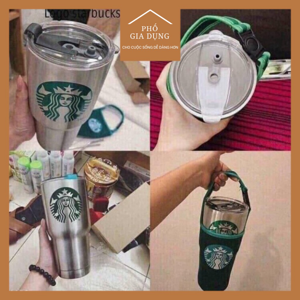 [Bán chạy] Combo ly giữ nhiệt, cốc giữ nhiệt Starbucks, Tặng kèm ống hút + Túi đựng