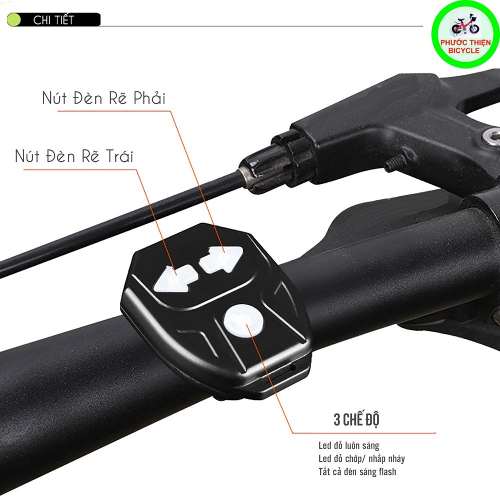 Đèn xi nhan xe đạp không dây ,điều khiển từ xa , sạc micro usb ,có còi, đèn đuôi sáng rõ ,cảnh báo tốt