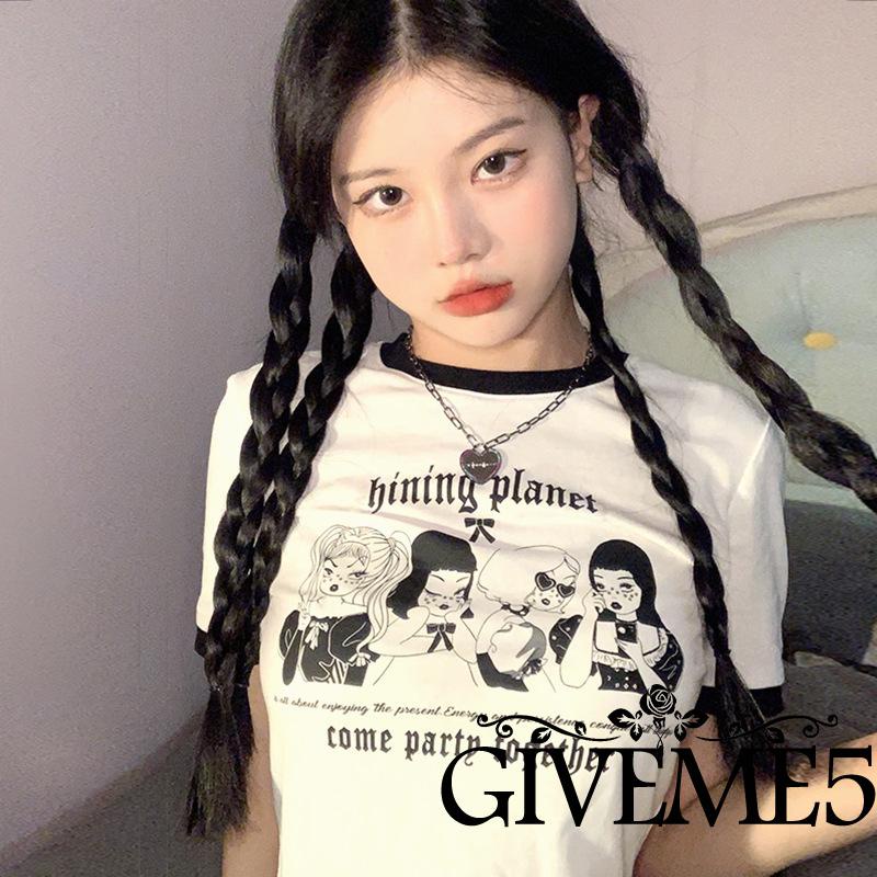 Áo thun nữ ngắn tay cổ tròn in hình nhân vật hoạt hình