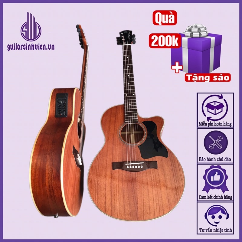 Đàn guitar acoustic gỗ thịt 100% - Đàn chính hãng guitarsinhvien.vn - Tặng 8 phụ kiện