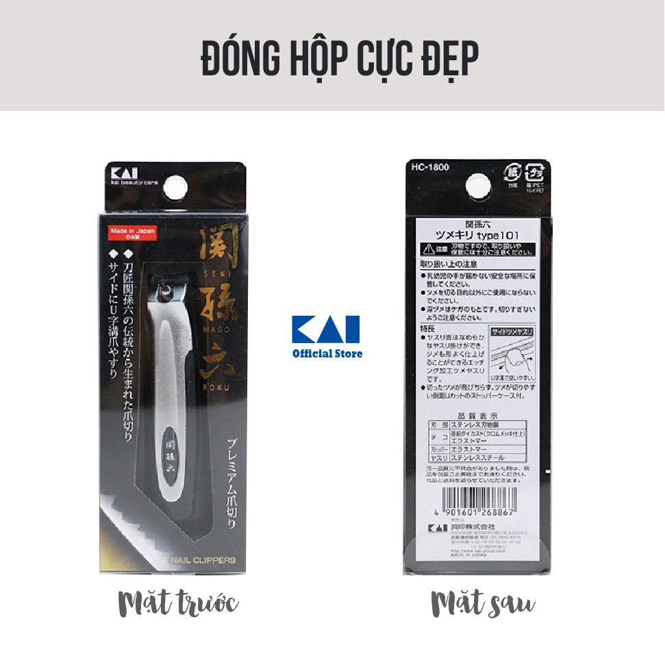 Bấm móng tay Nhật KAI HC1800 mạ bạc sang chảnh - Kèm dũa và đựng móng thừa - BH 12 tháng 1 ĐỔI 1