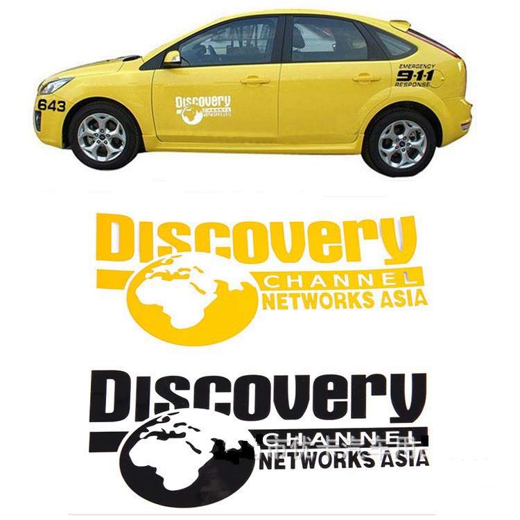 Set 2 decal DISCOVERY CHANNEL đen trắng phù hợp mọi loại xe