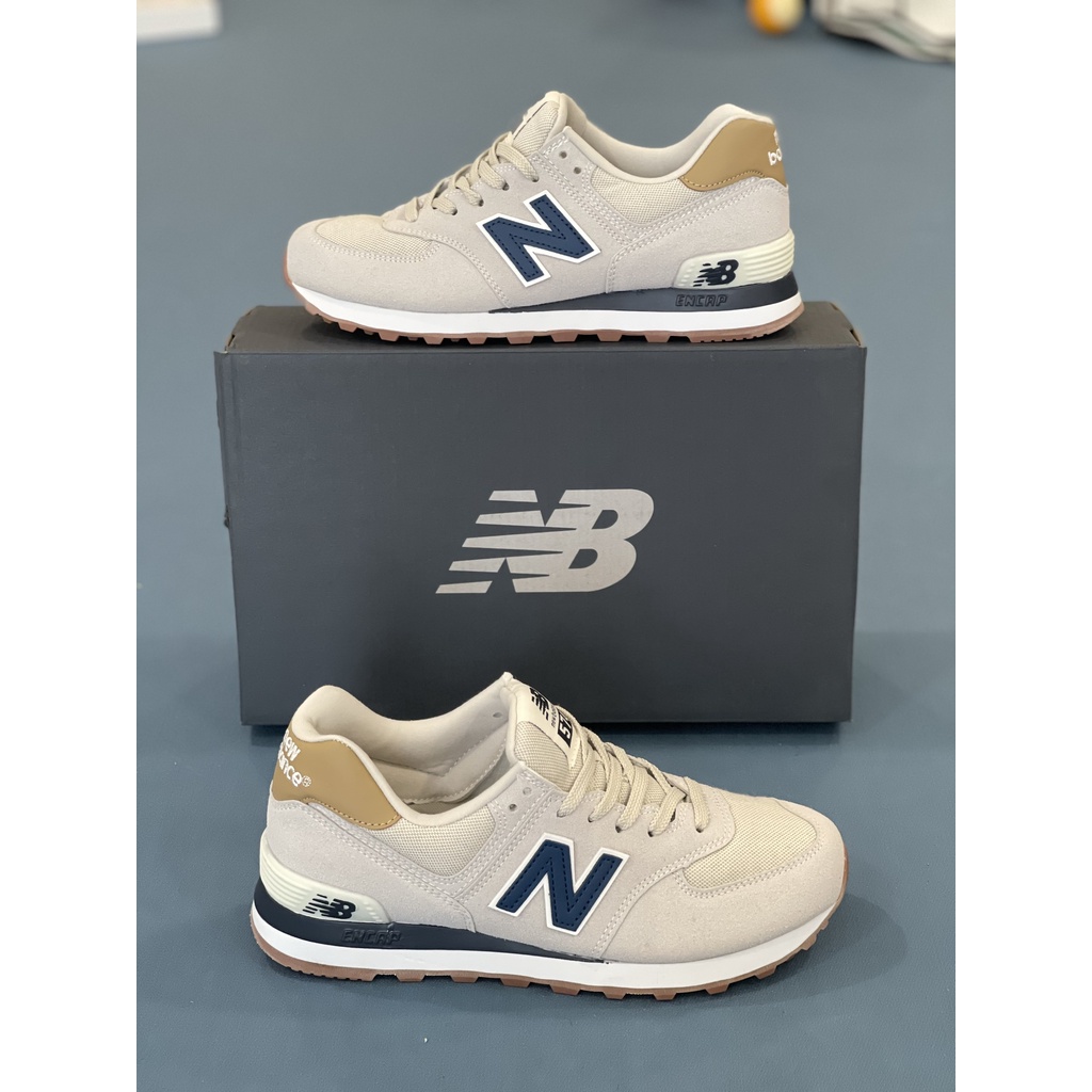 Giày Sneaker NB 574 Xám Chữ Xanh Than Fullbox, Giày thể thao nam nữ NB 574 chất liệu da lộn mịn, cực êm chân