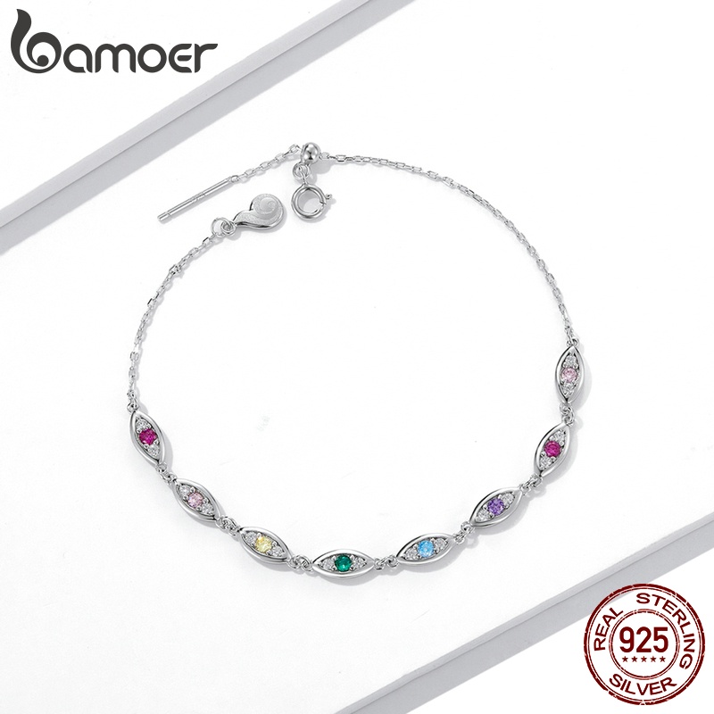 Vòng tay bạc Bamoer bằng bạc 925 đính đá mắt quỷ 19cm hợp thời trang cho nữ
