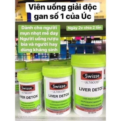 Viên uống hỗ trợ thải độc gan Swisse Ultiboost Liver Detox, Úc (60 + 120 + 200 viên) bổ gan và giảm bớt khó tiêu