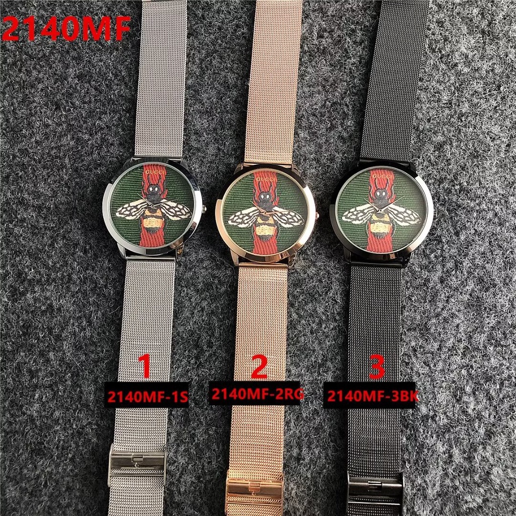 Đồng hồ đôi Mặt Tròn Họa Tiết Gucci Dây Da Thép Không Gỉ Thời Trang Cho Nam Và Nữ