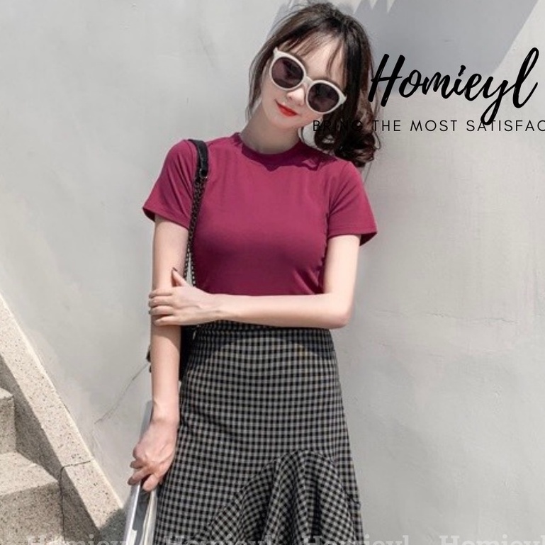 Áo thun trơn nữ cổ tròn cộc tay dáng ôm body basic Homieyl cao cấp, áo phông trơn nữ cotton O đen trắng H207