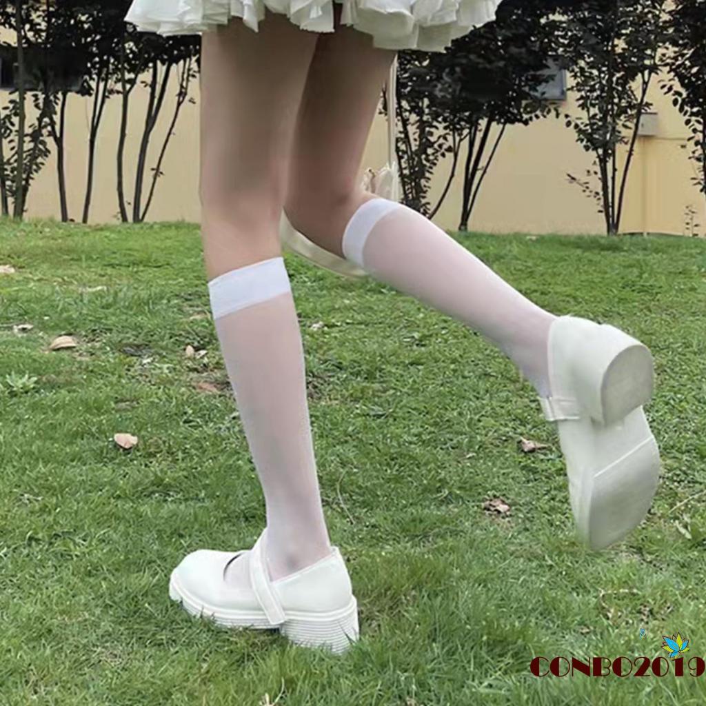 Vớ Dài Tới Bắp Đùi Mỏng Màu Trơn Độ Co Giãn Cao Thời Trang Cho Nữ