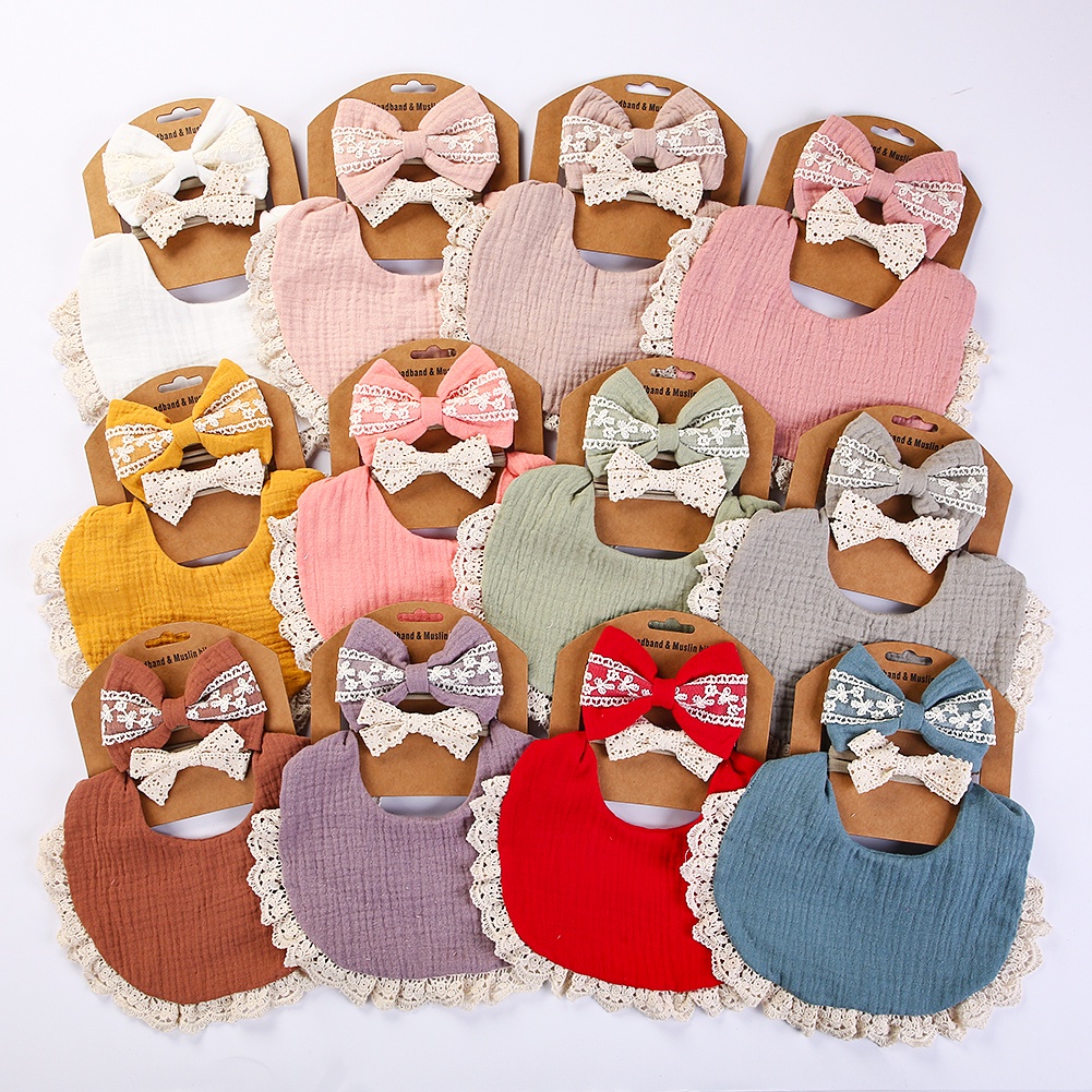 1 Bộ Yếm Ăn Cotton Nhăn Không Thấm Nước Hai Lớp Có Thể Điều Chỉnh Cho Bé Sơ Sinh