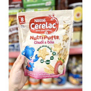 Bánh Ăn Dặm Dinh Dưỡng Nestlé CERELAC Nutripuffs vị Chuối Cam và Chuối Dâu 50gr