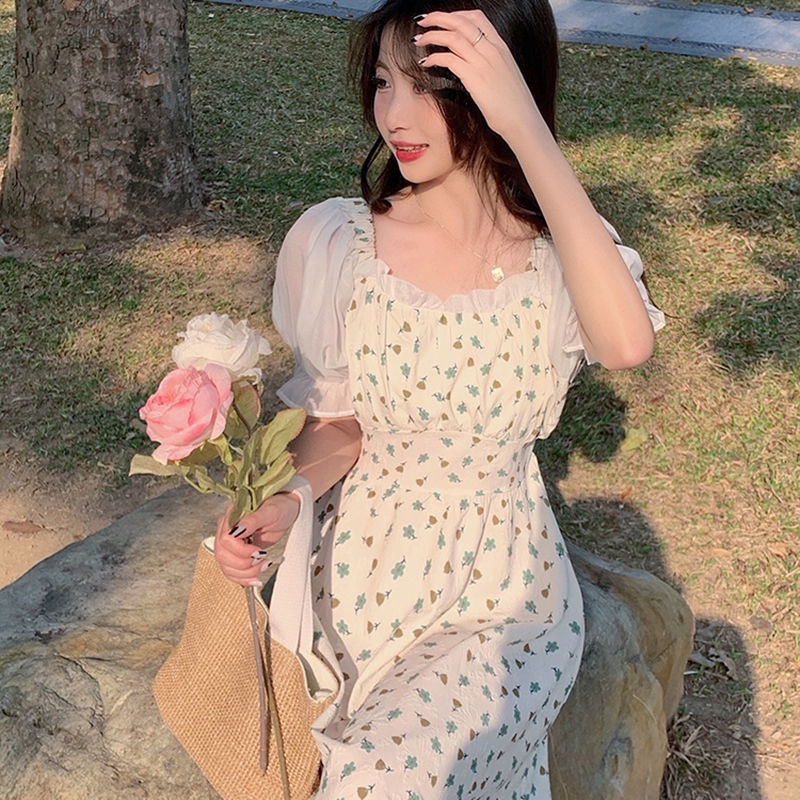 Đầm Hoa Tay Phồng Cổ Vuông Thời Trang Mới 2022 JL-LYQ-23