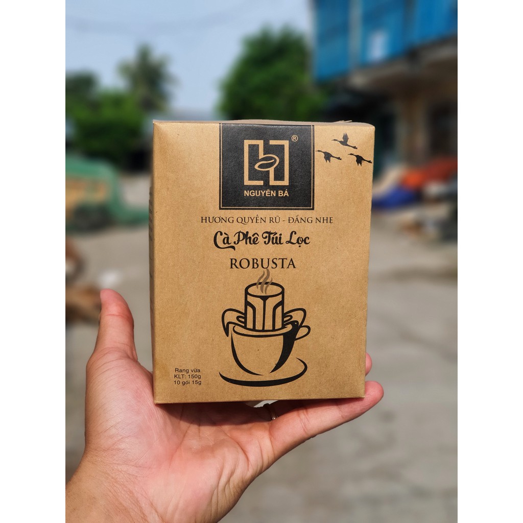 Cà phê túi lọc cafe phin giấy ROBUSTA nguyên chất 100% đắng nhẹ hương quyến rũ hộp 10 túi 15g - Nguyễn Bá Coffee