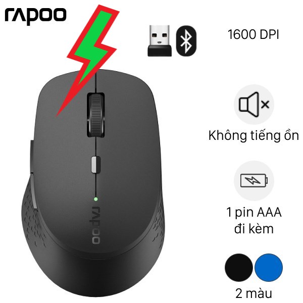 Chuột không dây Silent Rapoo M300 tặng kèm pin AA cách 10m vẫn ổn định