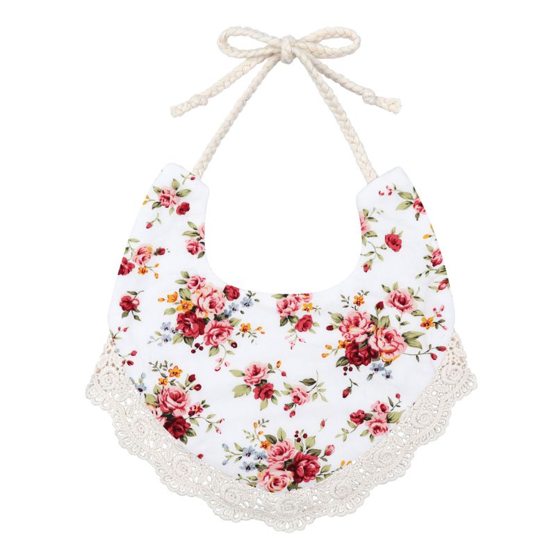 Yếm Ăn Vải Lanh Cotton Hai Mặt Họa Tiết Hoa Phong Cách Vintage Cho Bé Sơ Sinh