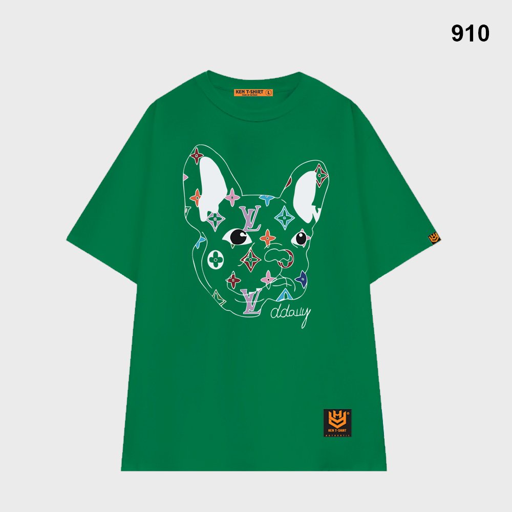 Áo thun unisex form rộng tay lỡ Nam Nữ Chó logo LV 910 HY KOREA