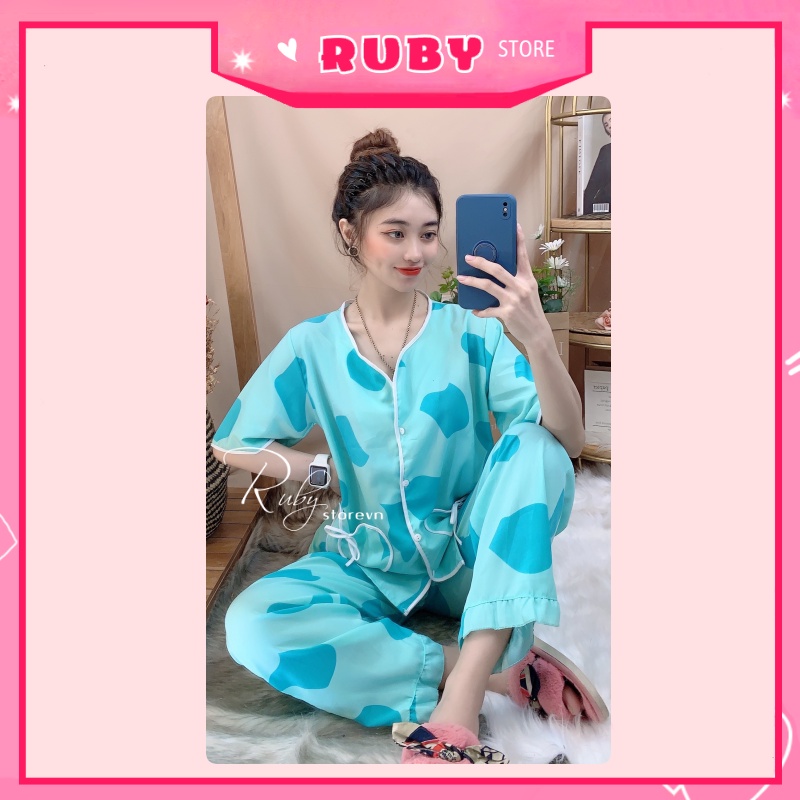 Set bộ tiểu thư họa tiết Bò Sữa dễ thương, túi trái tim phối nơ cực xinh Free Size Dưới 55KG ❤ Rubystorevn