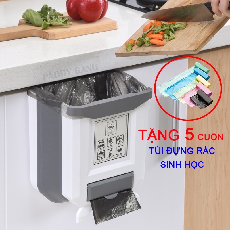Thùng Rác Mini Thông Minh Có Ngăn Để Túi Đựng Rác Tự Phân Hủy, Thùng Đựng Rác Gấp Gọn Treo Tủ Bếp Sọt Rác Tiện Lợi