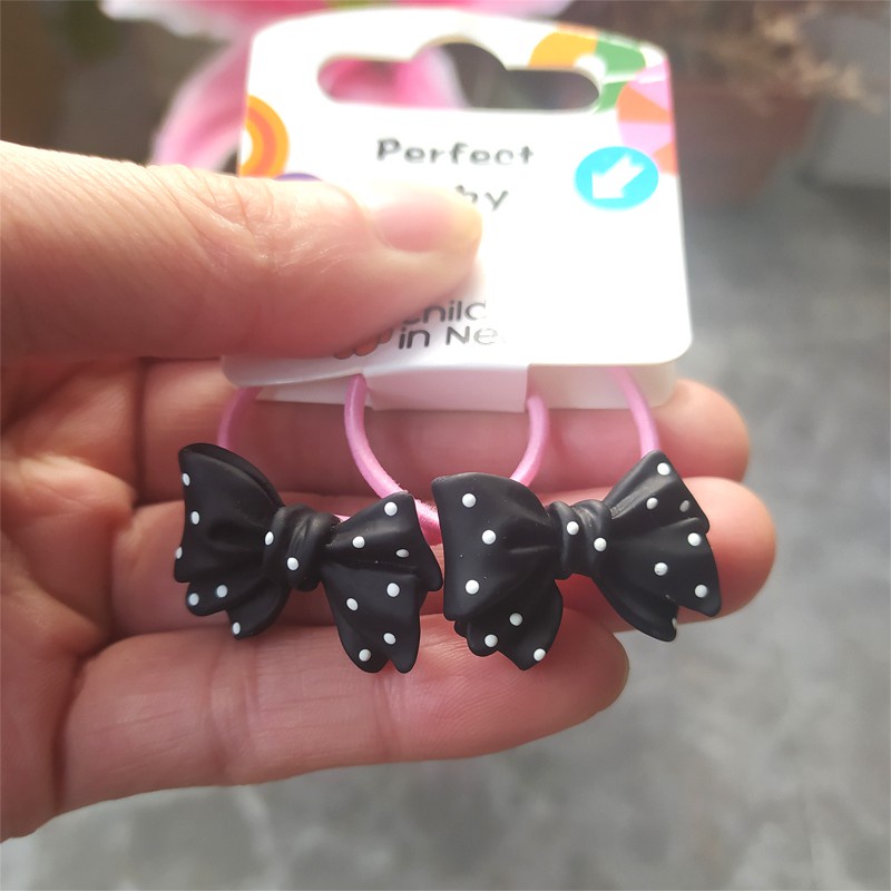 Set 2 Dây Cột Tóc Co Giãn Hình Nơ Hoạt Hình Dễ Thương Cho Bé Gái