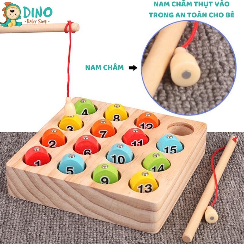 Đồ chơi câu cá bằng gỗ, đồ chơi trẻ em Montessori kết hợp học số đếm và màu sắc DiNo