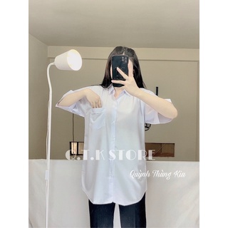Áo sơ mi tay lở form rộng ( màu trắng xanh)