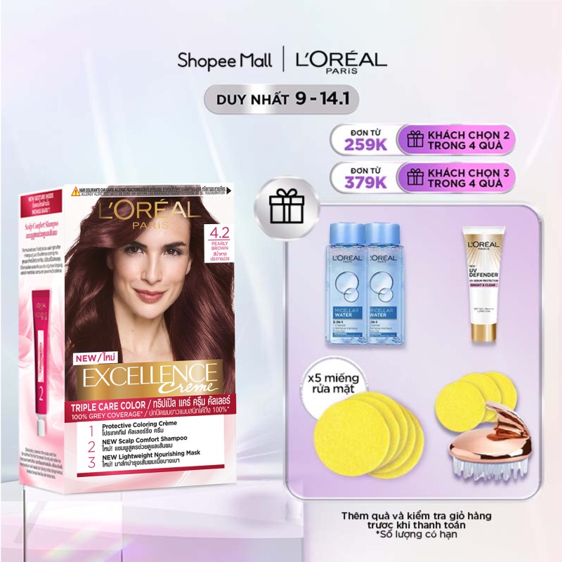 Màu nhuộm dưỡng tóc phủ bạc bảo vệ gấp 3 L'Oreal Paris Excellence Crème 172ml