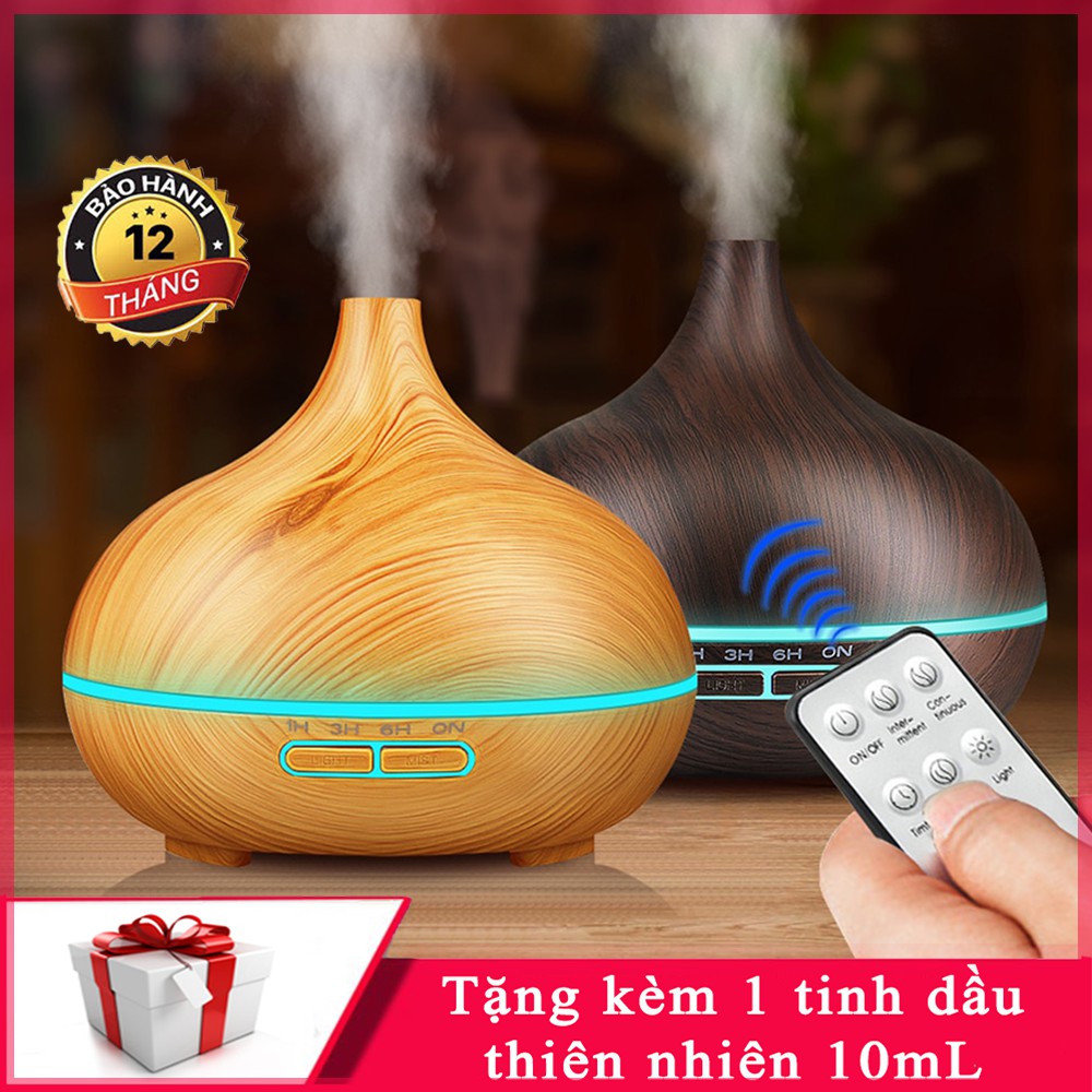 Máy khuếch tán tinh dầu siêu âm vân gỗ tặng kèm tinh dầu