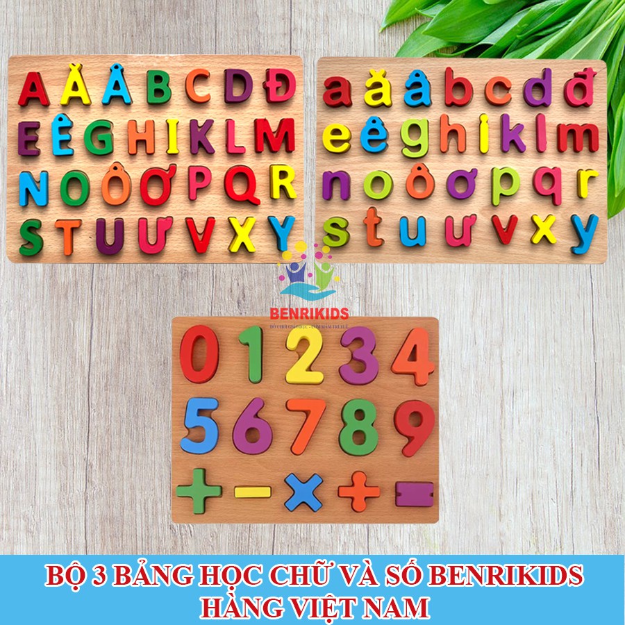 Bộ 3 Bảng Chữ Cái Tiếng Việt In Hoa, In Thường Và Số Đếm Benrikids-001(Hàng VN)