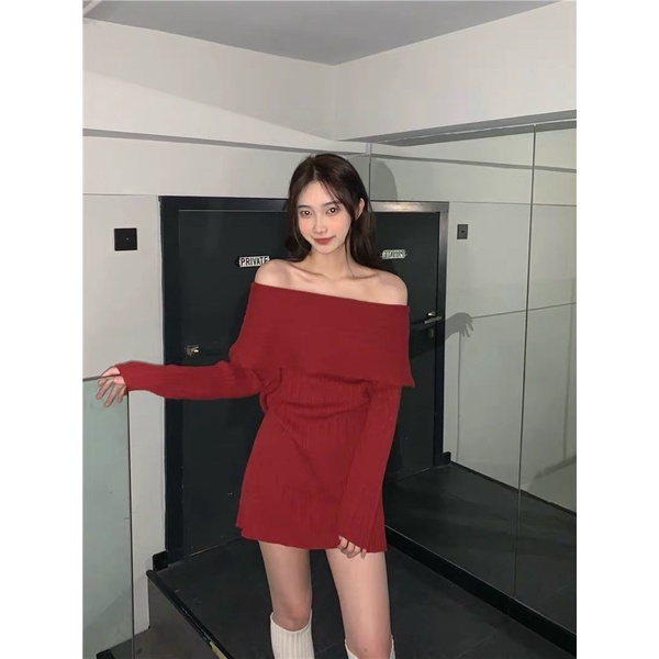 ĐẦM LEN KIỂU DỂ THƯƠNG SANG CHẢNH - MÀU ĐỎ ĐÔ - SP000362