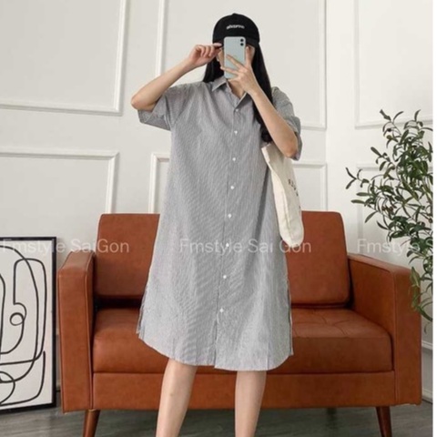 Đầm sơ mi tay ngắn xẻ lai kẻ ullzang thời trang nữ VM STYLE 5150 - 22SU05N161201 | BigBuy360 - bigbuy360.vn