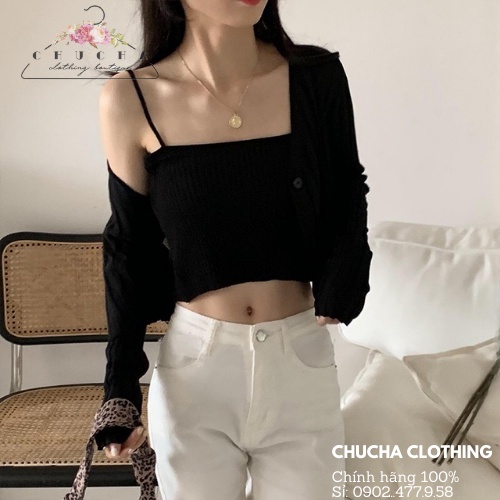 Mua 1 được 3 ÁO KHOÁC Cardigan mỏng Kèm áo 2 dây Tặng kèm dây cột tóc Hoa cúc CHUCHACLOTHING